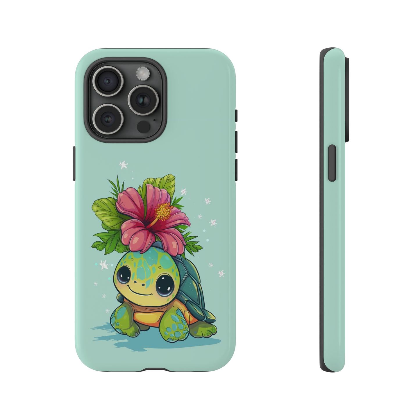 Cute Turtle Hawaiian Phone Case, Tropical, Hibiscus, Wireless Compatible, Protective Cell Phone Case for iPhone, Samsung, Pixel phones