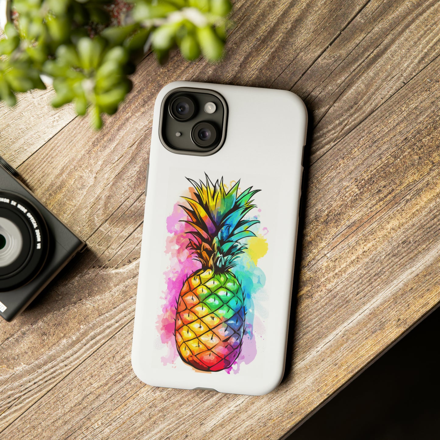 Color Splash Pineapple Hawaiian Phone Case, Tropical, Hibiscus, Wireless Compatible, Protective Cell Phone Case for iPhone, Samsung, Pixel
