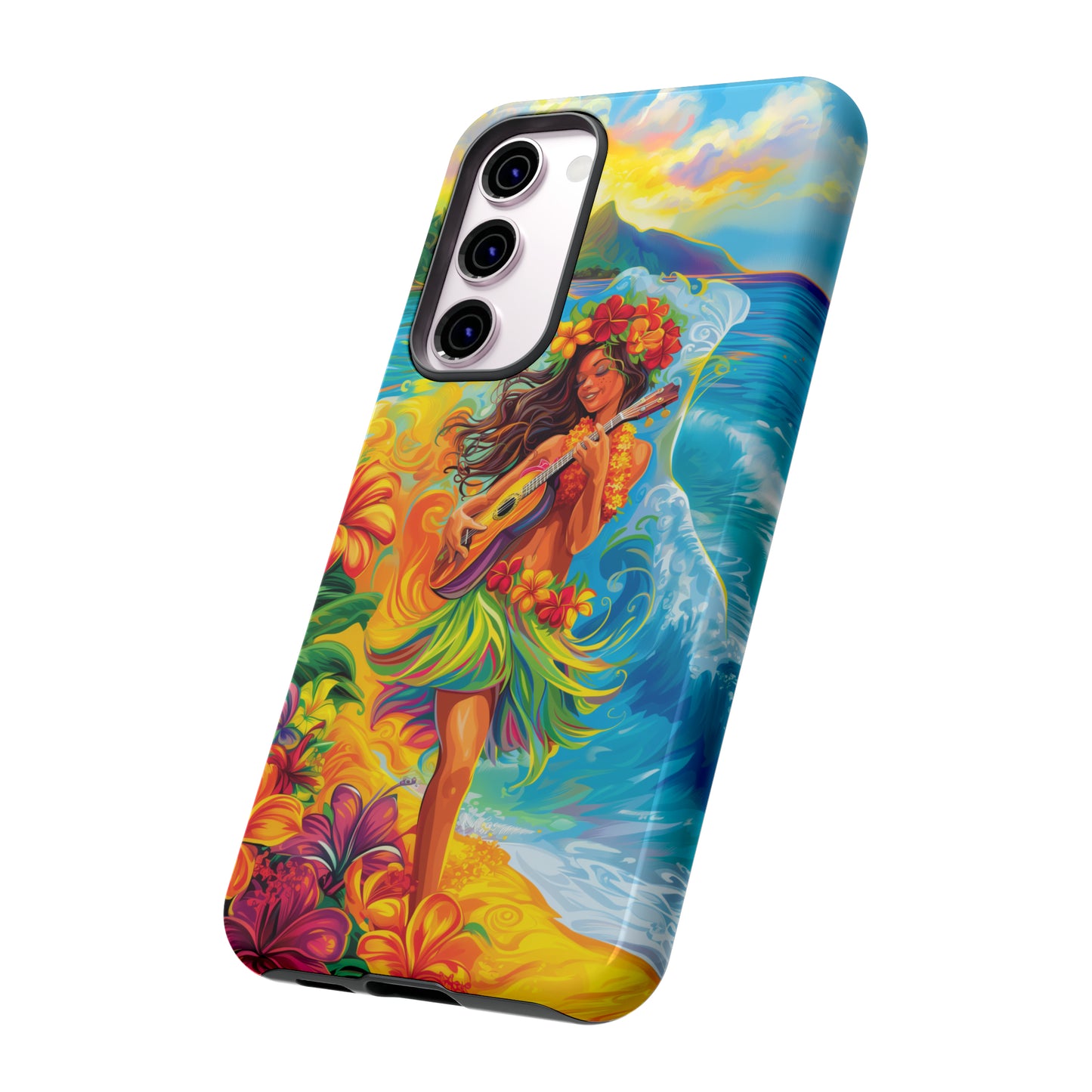 Ukulele Hula Girl Hawaiian Phone Case, Tropical, Hibiscus, Wireless Compatible, Protective Cell Phone Case for iPhone, Samsung, Pixel phones