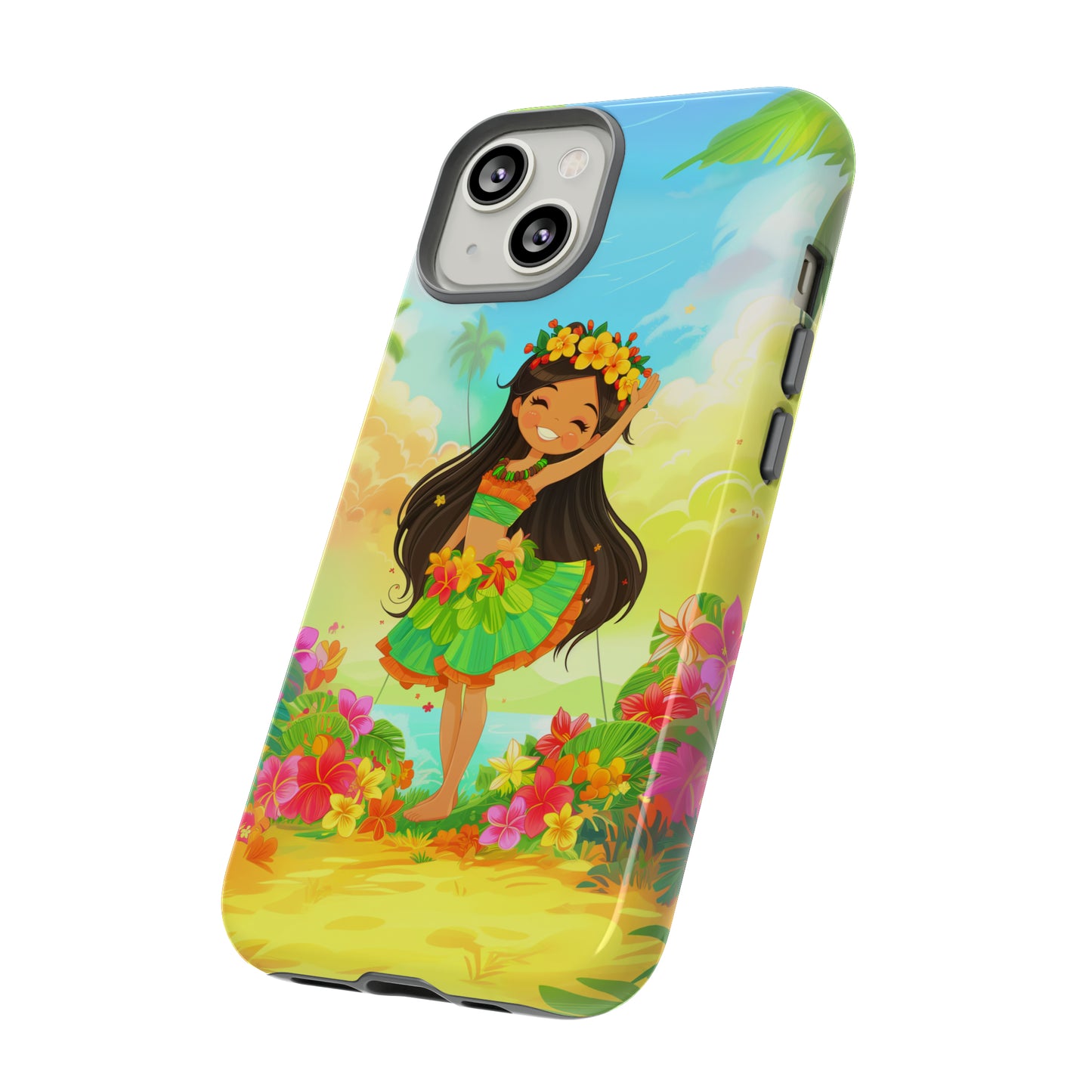 Cute Hula Girl Hawaiian Phone Case, Tropical, Hibiscus, Wireless Compatible, Protective Cell Phone Case for iPhone, Samsung, Pixel phones