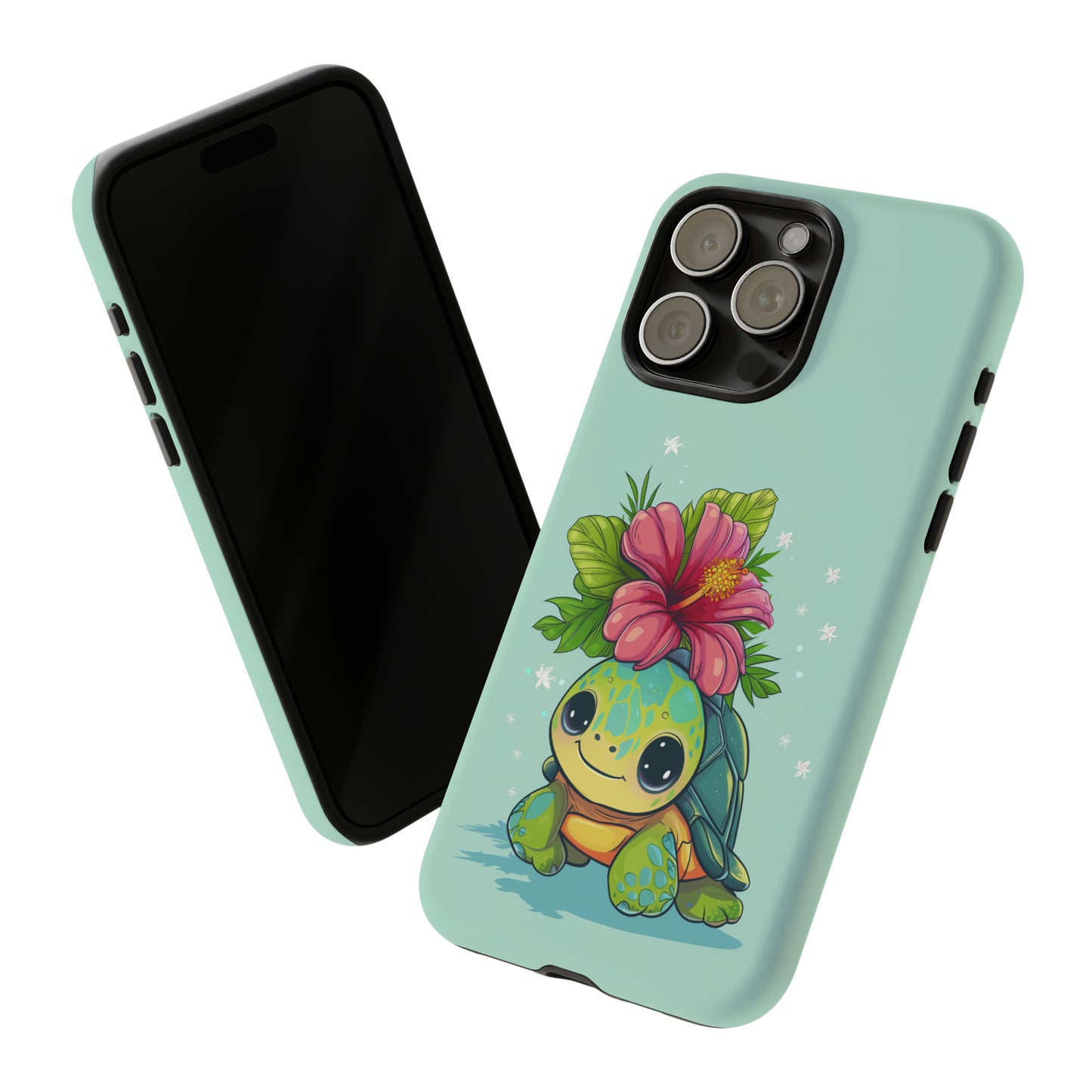 Cute Turtle Hawaiian Phone Case, Tropical, Hibiscus, Wireless Compatible, Protective Cell Phone Case for iPhone, Samsung, Pixel phones
