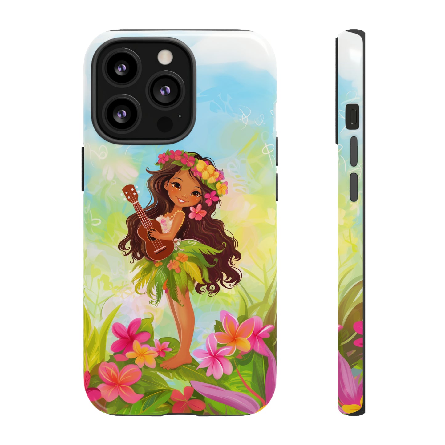 Cute Hula Girl Hawaiian Phone Case, Tropical, Hibiscus, Wireless Compatible, Protective Cell Phone Case for iPhone, Samsung, Pixel phones