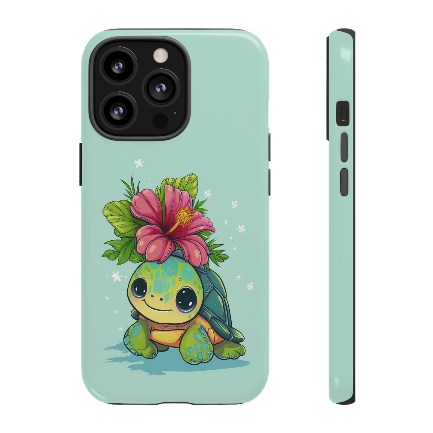 Cute Turtle Hawaiian Phone Case, Tropical, Hibiscus, Wireless Compatible, Protective Cell Phone Case for iPhone, Samsung, Pixel phones