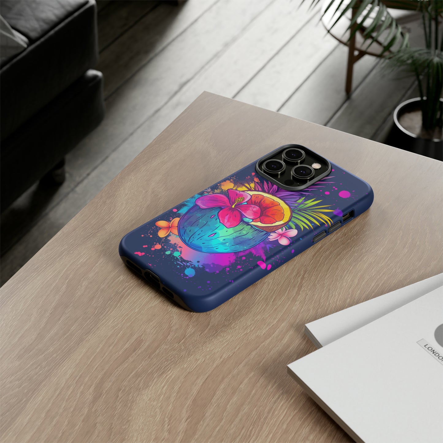 Coconut Dark Colorful Hawaiian Tropical Phone Case, Island Tropics, Wireless Compatible, Protective Cell Phone Case iPhone, Samsung, Pixel