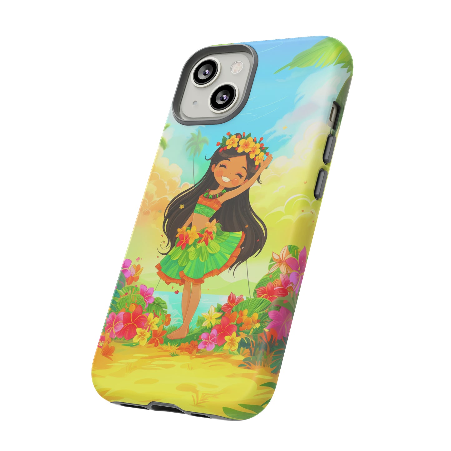 Cute Hula Girl Hawaiian Phone Case, Tropical, Hibiscus, Wireless Compatible, Protective Cell Phone Case for iPhone, Samsung, Pixel phones