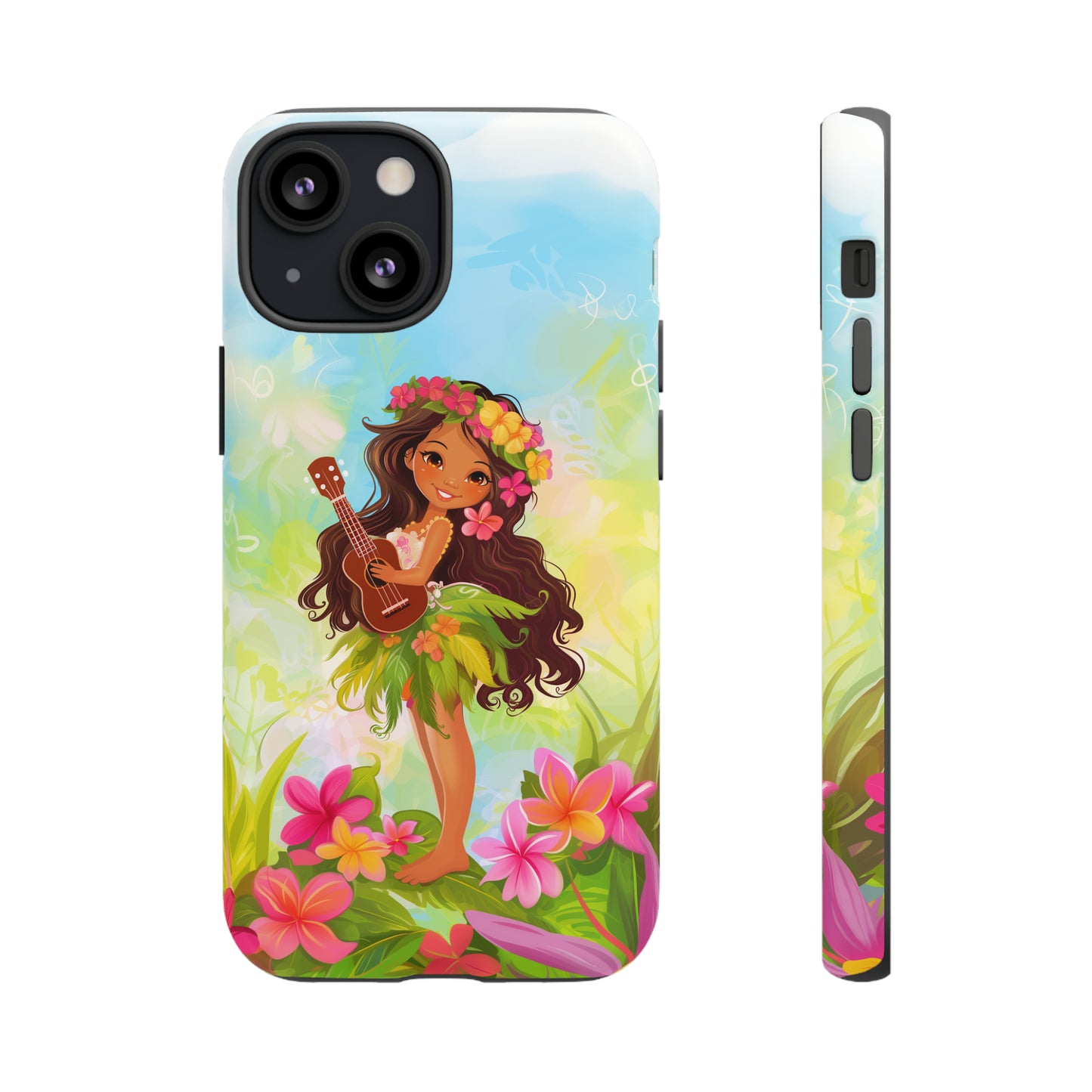 Cute Hula Girl Hawaiian Phone Case, Tropical, Hibiscus, Wireless Compatible, Protective Cell Phone Case for iPhone, Samsung, Pixel phones