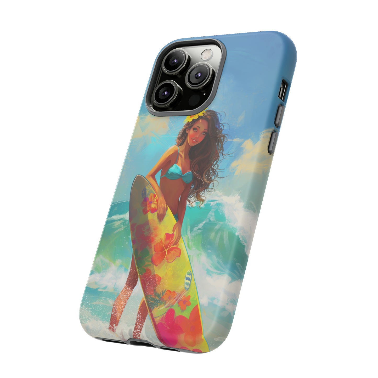 Surfer Girl Hawaiian Phone Case, Tropical, Hibiscus, Wireless Compatible, Protective Cell Phone Case for iPhone, Samsung, Pixel phones