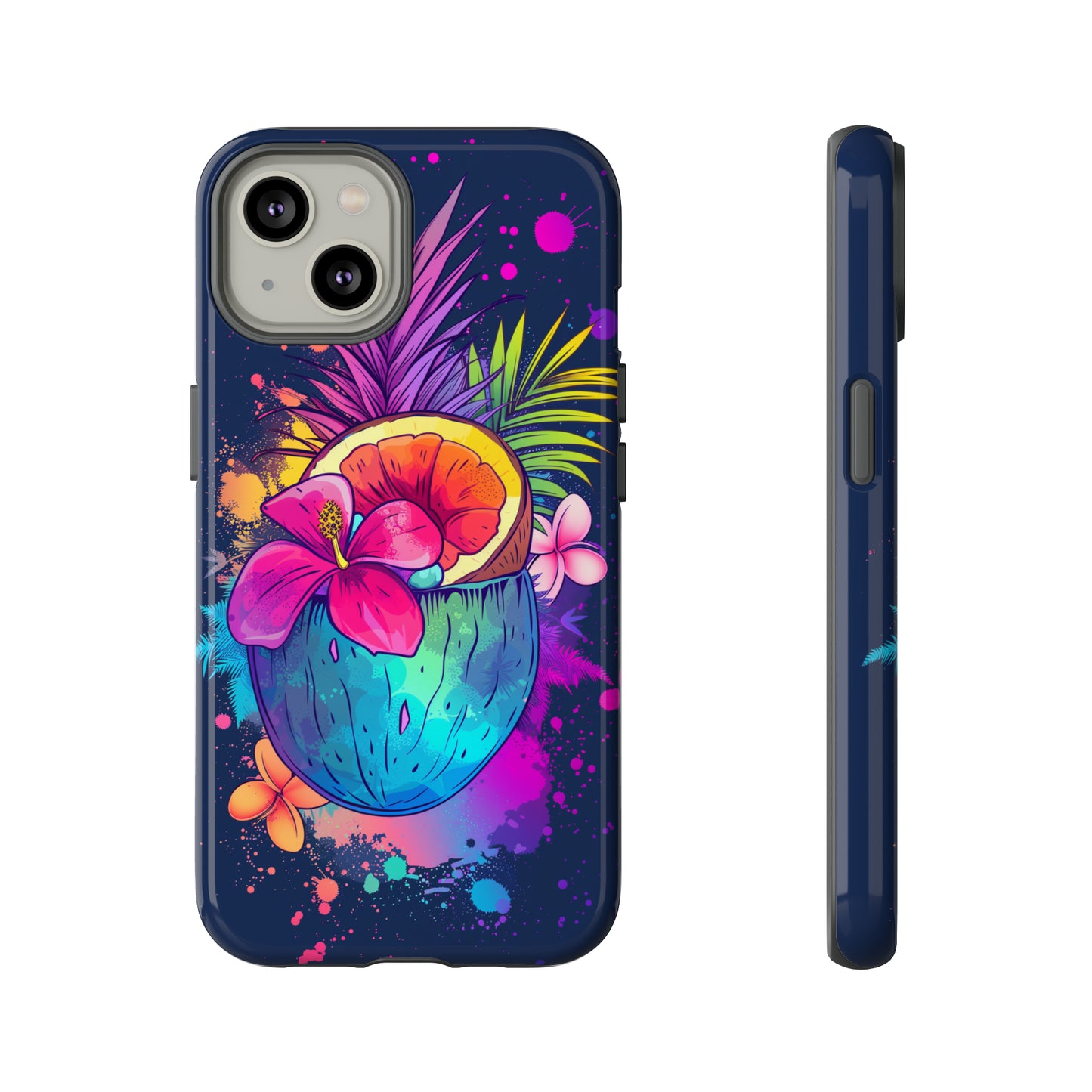 Coconut Dark Colorful Hawaiian Tropical Phone Case, Island Tropics, Wireless Compatible, Protective Cell Phone Case iPhone, Samsung, Pixel