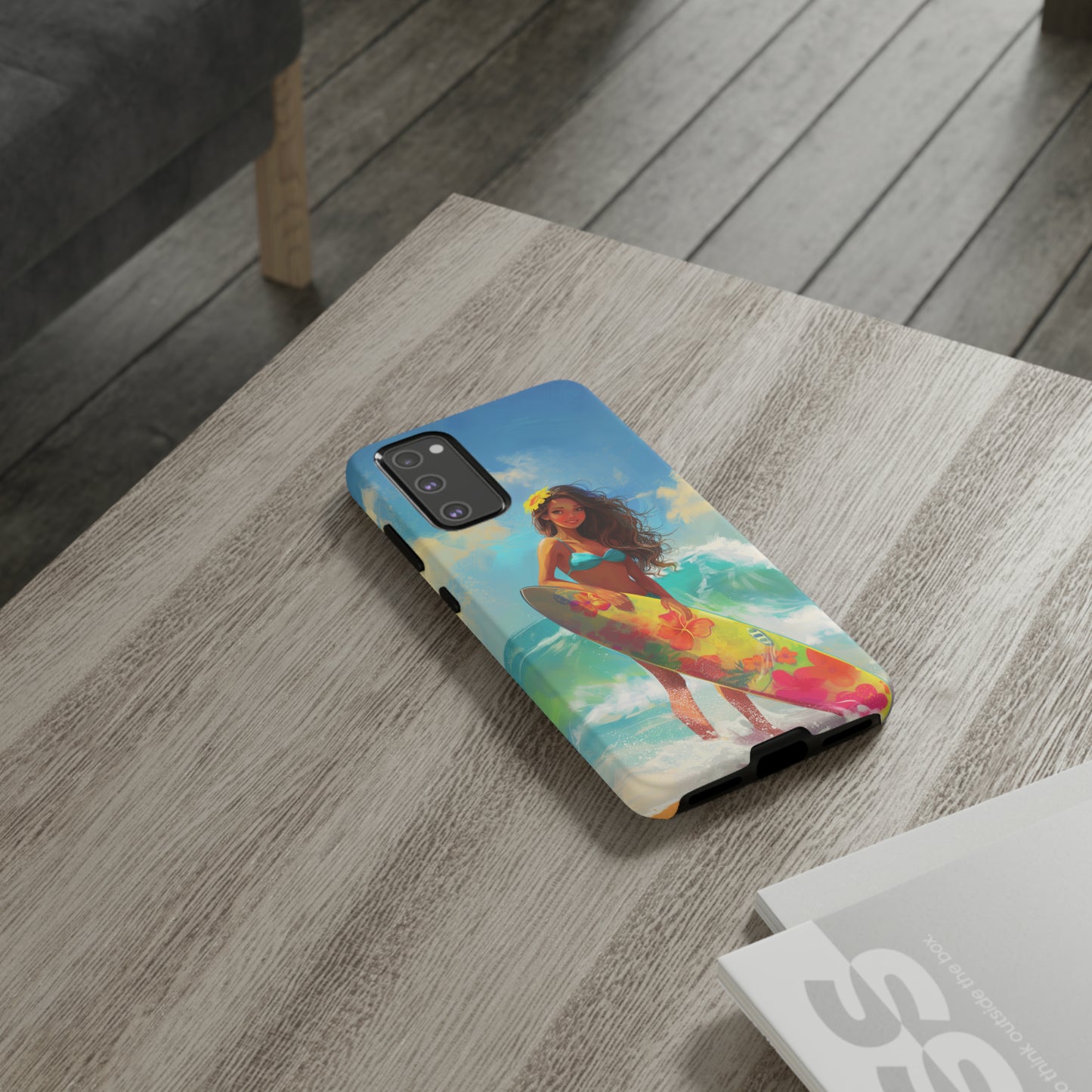 Surfer Girl Hawaiian Phone Case, Tropical, Hibiscus, Wireless Compatible, Protective Cell Phone Case for iPhone, Samsung, Pixel phones