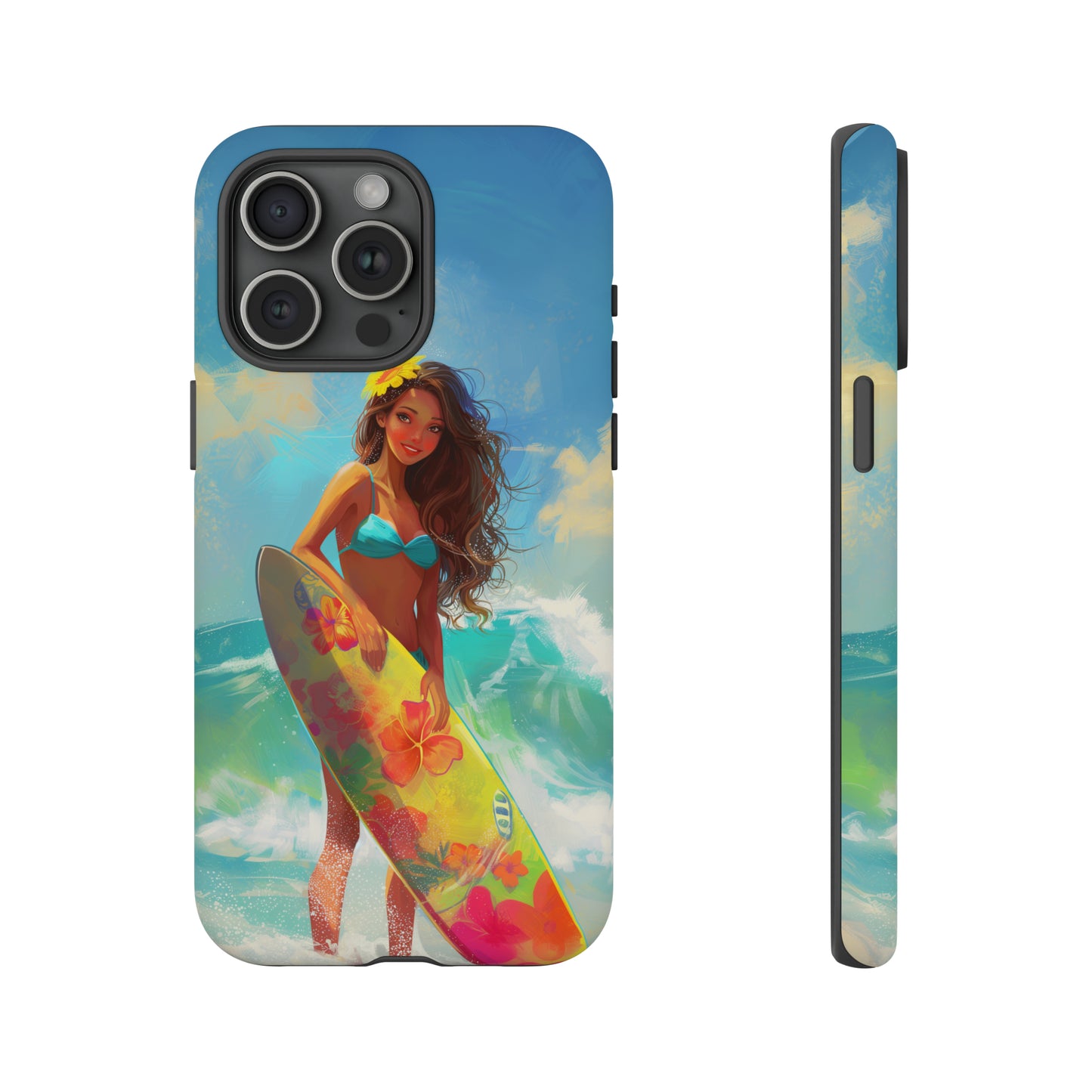 Surfer Girl Hawaiian Phone Case, Tropical, Hibiscus, Wireless Compatible, Protective Cell Phone Case for iPhone, Samsung, Pixel phones