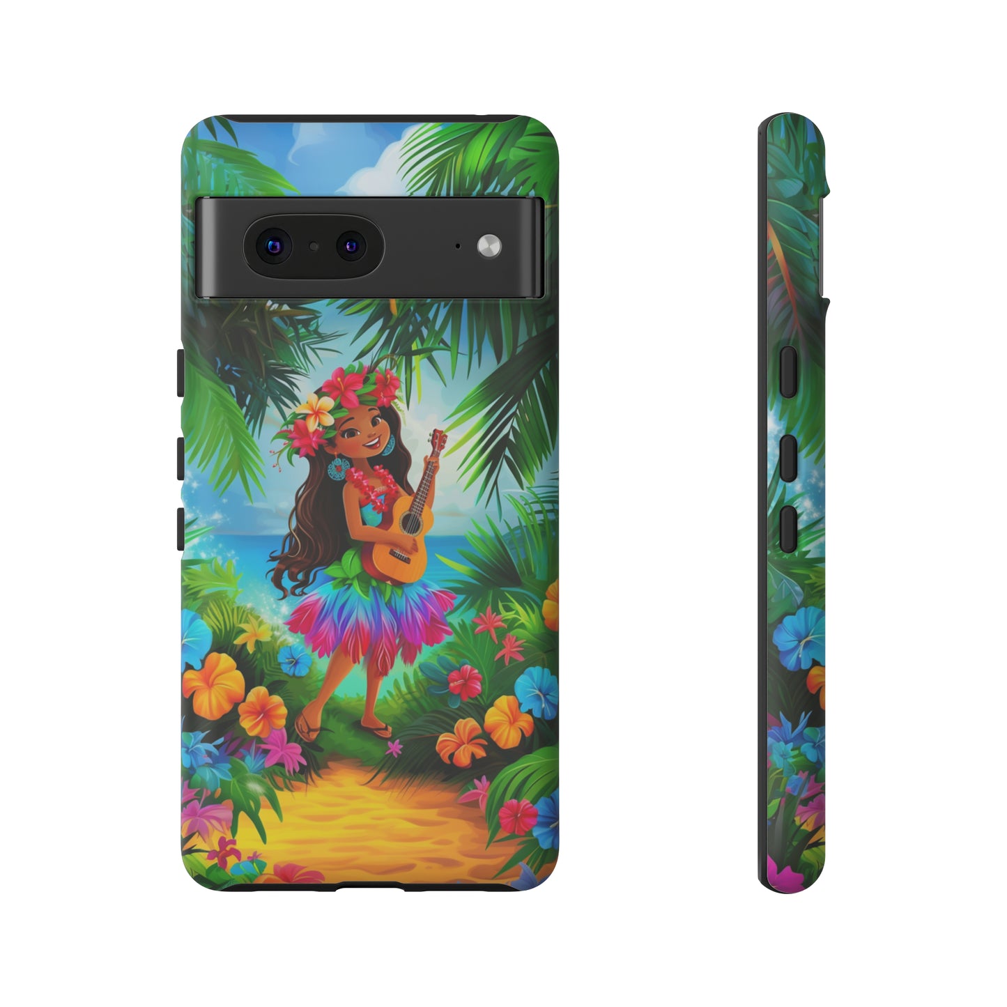 Hula Girl Ukulele Hawaiian Phone Case, Tropical, Hibiscus, Wireless Compatible, Protective Cell Phone Case for iPhone, Samsung, Pixel phones
