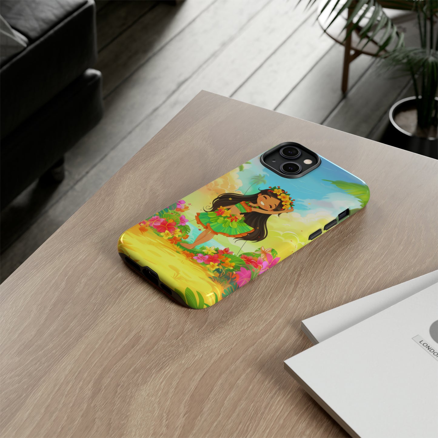 Cute Hula Girl Hawaiian Phone Case, Tropical, Hibiscus, Wireless Compatible, Protective Cell Phone Case for iPhone, Samsung, Pixel phones
