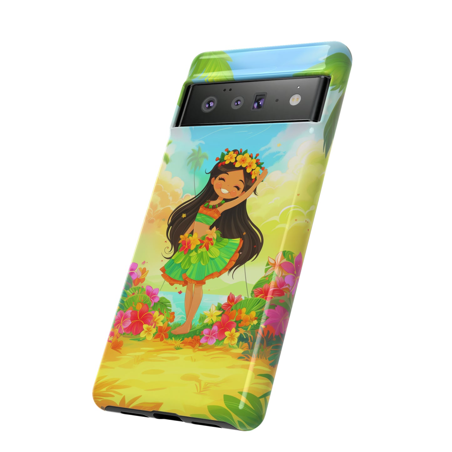 Cute Hula Girl Hawaiian Phone Case, Tropical, Hibiscus, Wireless Compatible, Protective Cell Phone Case for iPhone, Samsung, Pixel phones