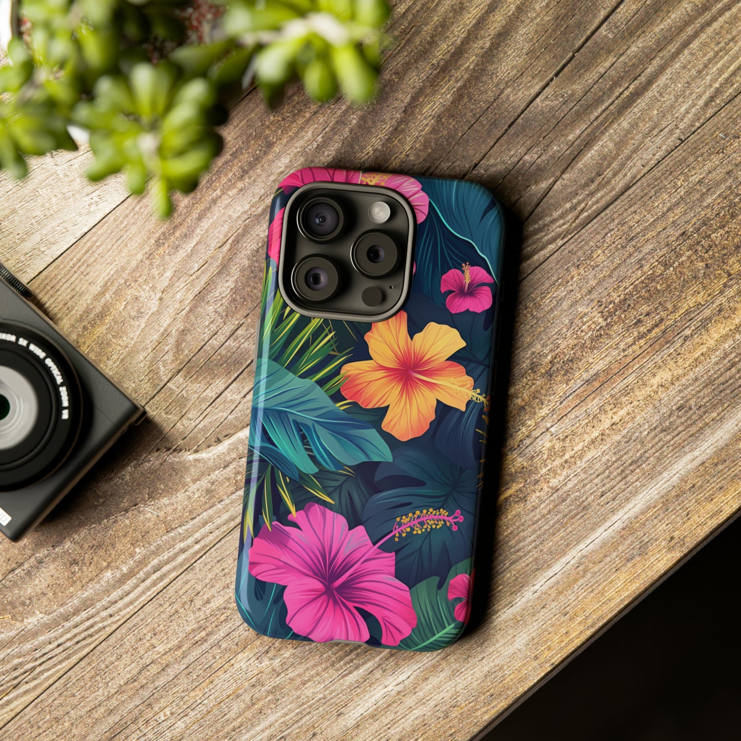 Hibiscus Dark Hawaiian Tropical Phone Case, 808, Island Tropics, Wireless Compatible, Protective Cell Phone Case iPhone, Samsung, Pixel