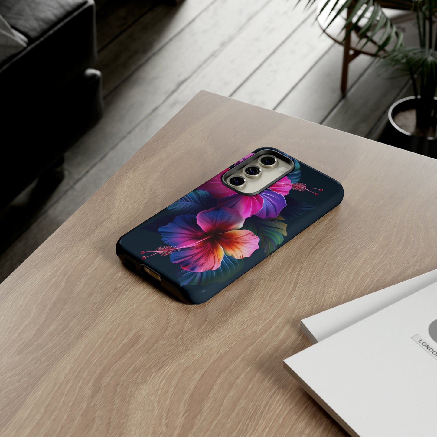 Hibiscus Neon Dark Hawaiian Tropical Phone Case, 808, Island Tropics, Wireless Compatible, Protective Cell Phone Case iPhone, Samsung, Pixel