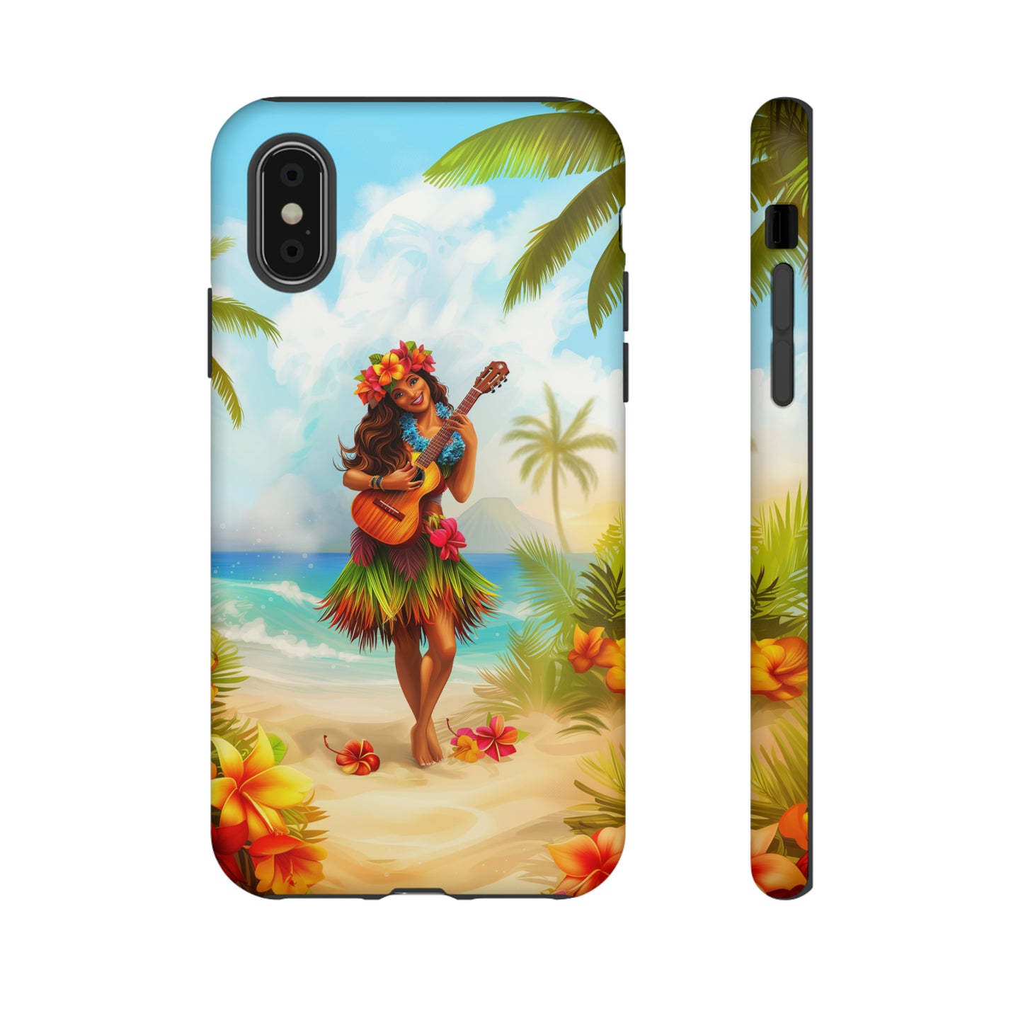 Hula Girl Guitar Hawaiian Phone Case, Tropical, Hibiscus, Wireless Compatible, Protective Cell Phone Case for iPhone, Samsung, Pixel phones