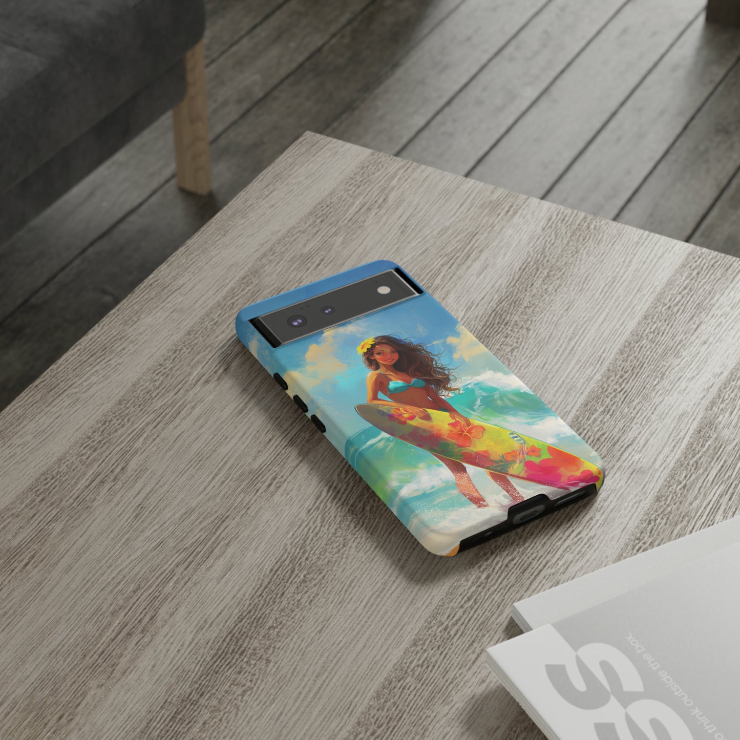 Surfer Girl Hawaiian Phone Case, Tropical, Hibiscus, Wireless Compatible, Protective Cell Phone Case for iPhone, Samsung, Pixel phones