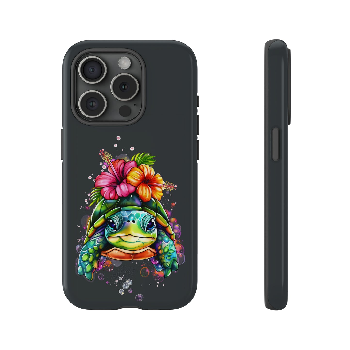Color Splash Turtle Hawaiian Phone Case, Tropical, Hibiscus, Wireless Compatible, Protective Cell Phone Case for iPhone, Samsung, Pixel