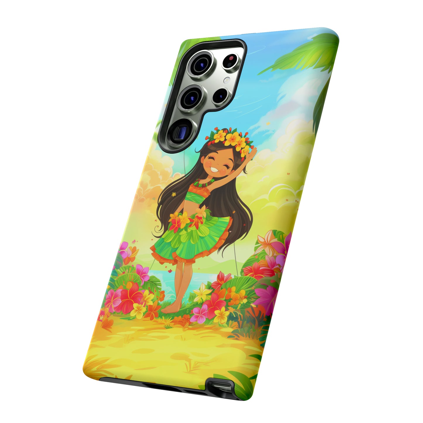 Cute Hula Girl Hawaiian Phone Case, Tropical, Hibiscus, Wireless Compatible, Protective Cell Phone Case for iPhone, Samsung, Pixel phones