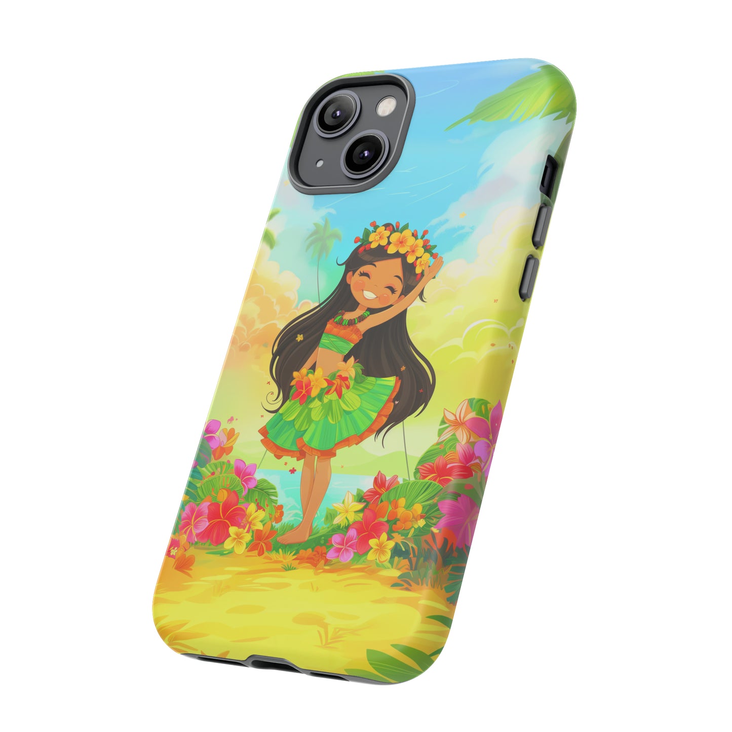 Cute Hula Girl Hawaiian Phone Case, Tropical, Hibiscus, Wireless Compatible, Protective Cell Phone Case for iPhone, Samsung, Pixel phones