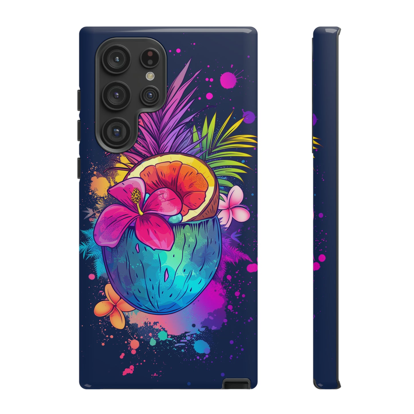 Coconut Dark Colorful Hawaiian Tropical Phone Case, Island Tropics, Wireless Compatible, Protective Cell Phone Case iPhone, Samsung, Pixel