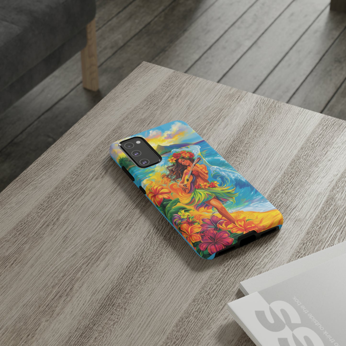 Ukulele Hula Girl Hawaiian Phone Case, Tropical, Hibiscus, Wireless Compatible, Protective Cell Phone Case for iPhone, Samsung, Pixel phones
