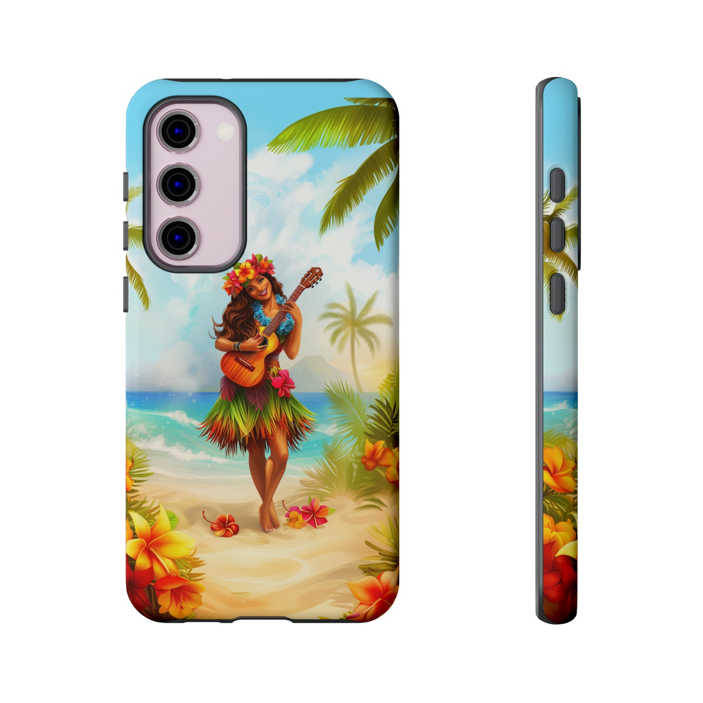 Hula Girl Guitar Hawaiian Phone Case, Tropical, Hibiscus, Wireless Compatible, Protective Cell Phone Case for iPhone, Samsung, Pixel phones