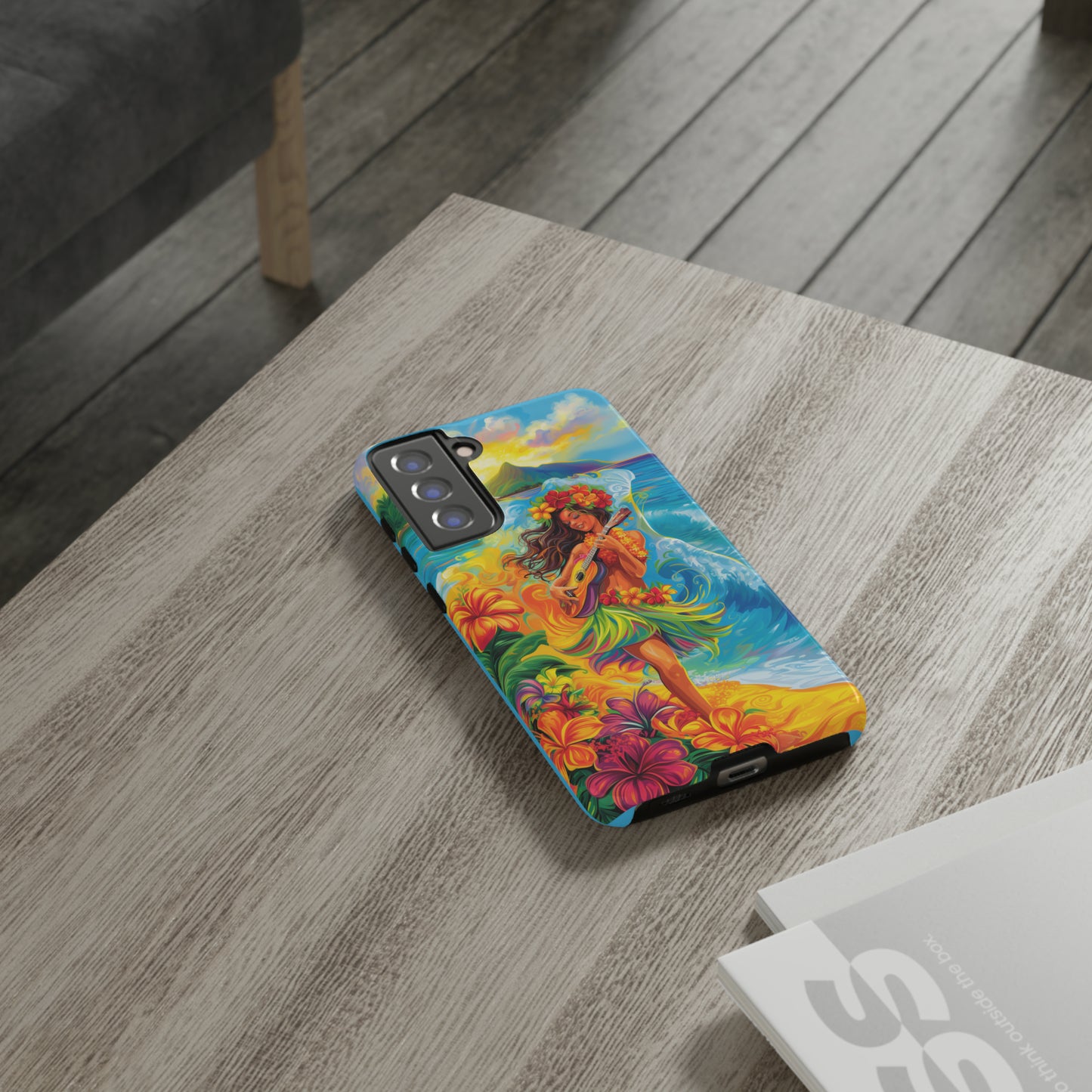 Ukulele Hula Girl Hawaiian Phone Case, Tropical, Hibiscus, Wireless Compatible, Protective Cell Phone Case for iPhone, Samsung, Pixel phones