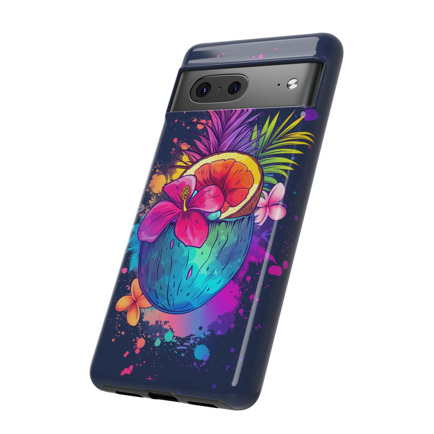 Coconut Dark Colorful Hawaiian Tropical Phone Case, Island Tropics, Wireless Compatible, Protective Cell Phone Case iPhone, Samsung, Pixel