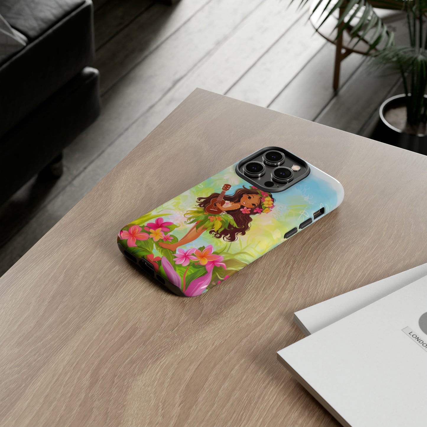 Cute Hula Girl Hawaiian Phone Case, Tropical, Hibiscus, Wireless Compatible, Protective Cell Phone Case for iPhone, Samsung, Pixel phones