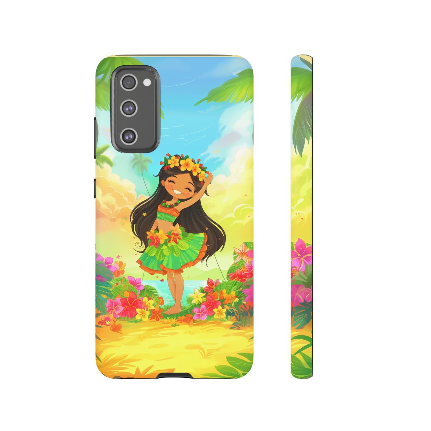 Cute Hula Girl Hawaiian Phone Case, Tropical, Hibiscus, Wireless Compatible, Protective Cell Phone Case for iPhone, Samsung, Pixel phones