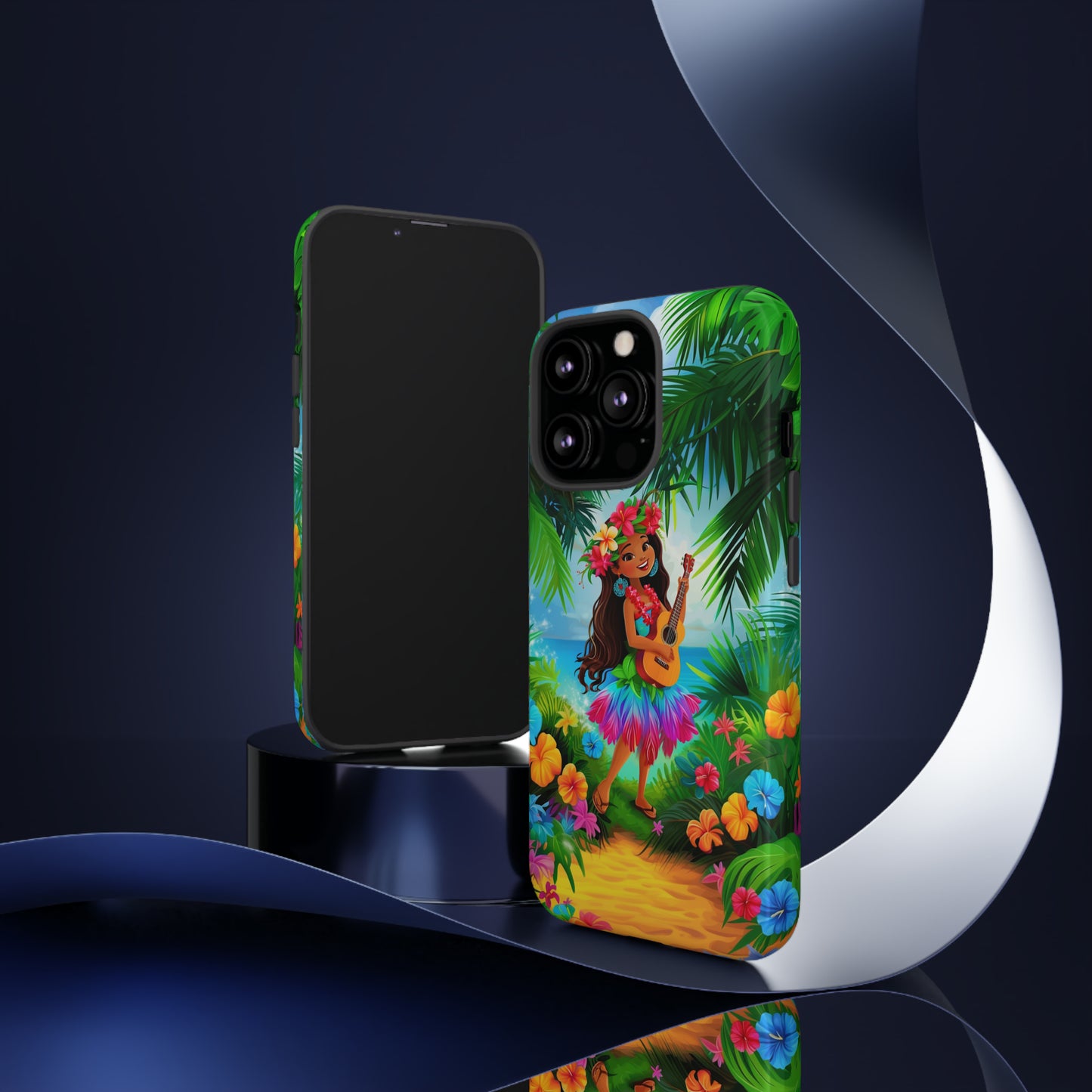 Hula Girl Ukulele Hawaiian Phone Case, Tropical, Hibiscus, Wireless Compatible, Protective Cell Phone Case for iPhone, Samsung, Pixel phones