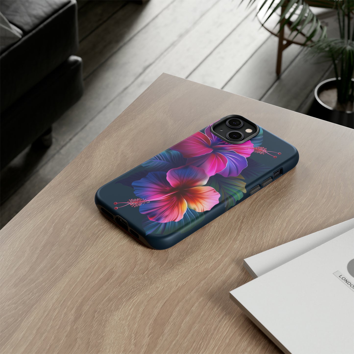 Hibiscus Neon Dark Hawaiian Tropical Phone Case, 808, Island Tropics, Wireless Compatible, Protective Cell Phone Case iPhone, Samsung, Pixel