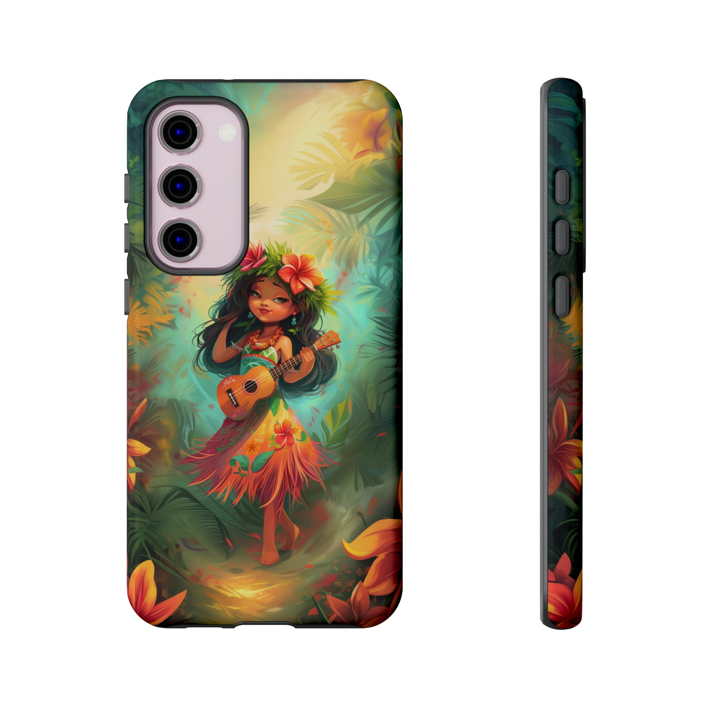 Cute Hula Girl Ukulele Hawaiian Phone Case, Tropical, Hibiscus, Wireless Compatible, Protective Cell Phone Case for iPhone, Samsung, Pixel