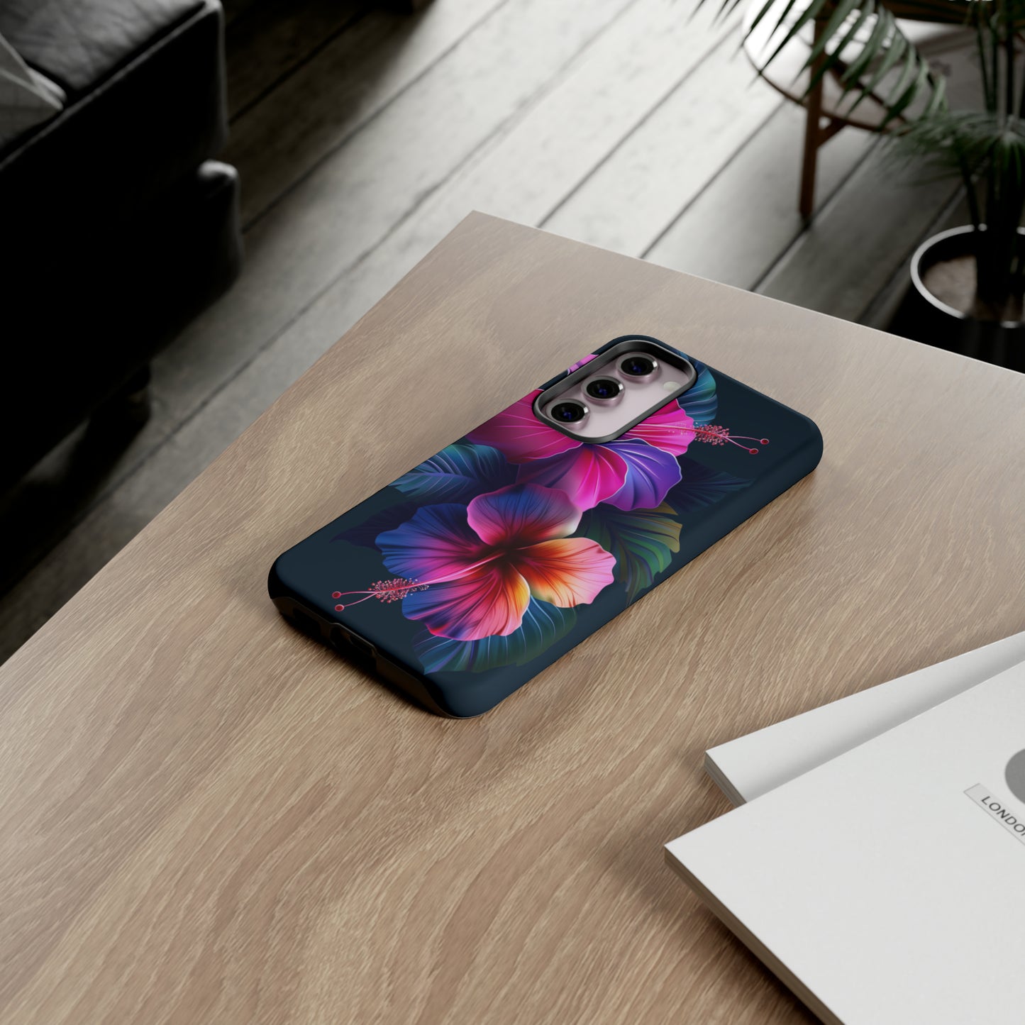 Hibiscus Neon Dark Hawaiian Tropical Phone Case, 808, Island Tropics, Wireless Compatible, Protective Cell Phone Case iPhone, Samsung, Pixel