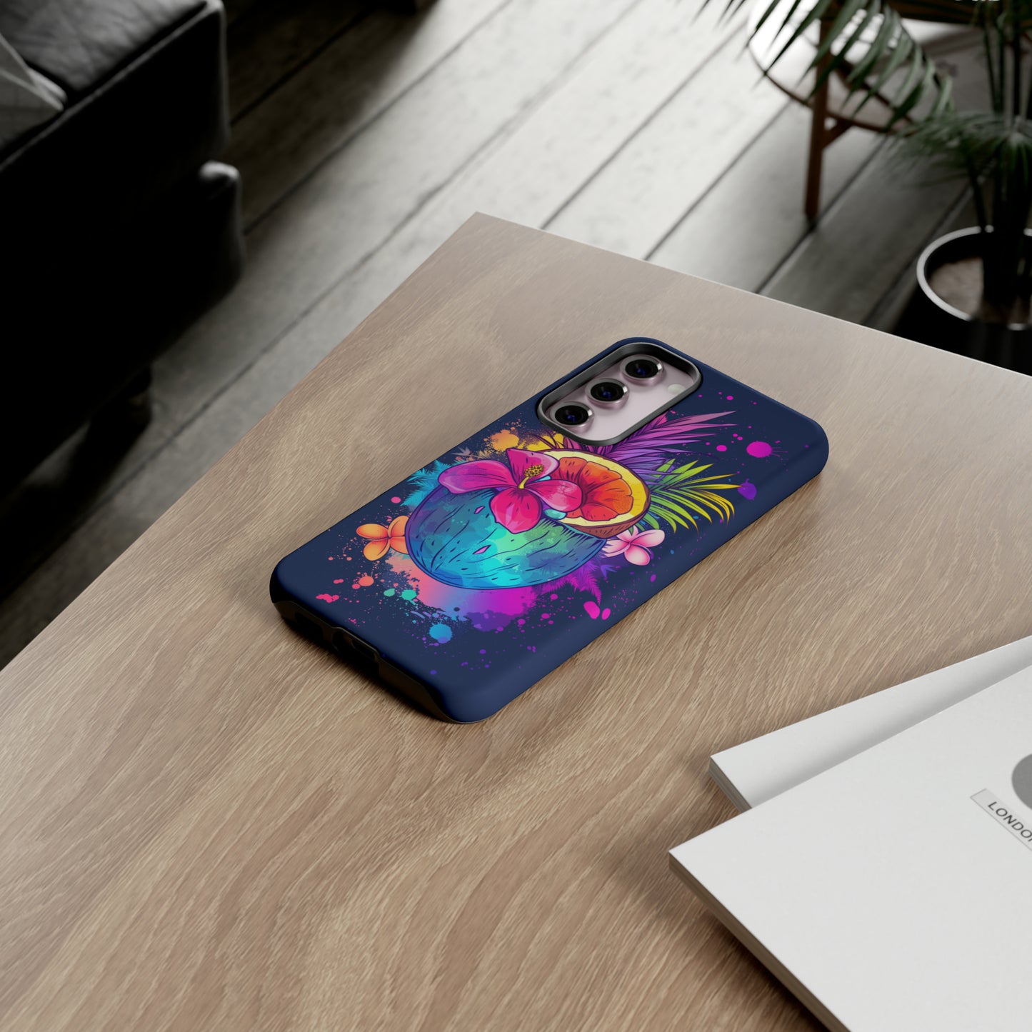 Coconut Dark Colorful Hawaiian Tropical Phone Case, Island Tropics, Wireless Compatible, Protective Cell Phone Case iPhone, Samsung, Pixel