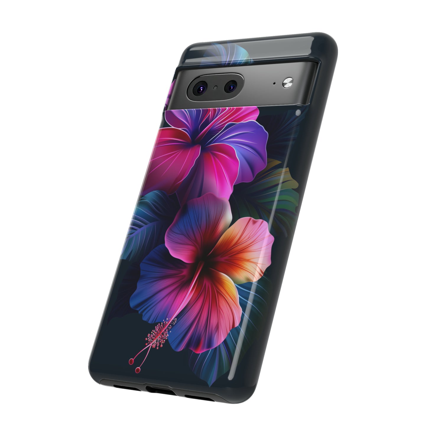 Hibiscus Neon Dark Hawaiian Tropical Phone Case, 808, Island Tropics, Wireless Compatible, Protective Cell Phone Case iPhone, Samsung, Pixel