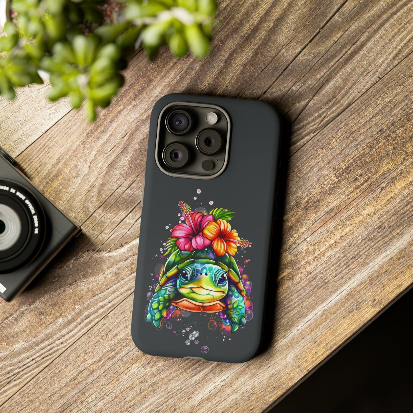 Color Splash Turtle Hawaiian Phone Case, Tropical, Hibiscus, Wireless Compatible, Protective Cell Phone Case for iPhone, Samsung, Pixel