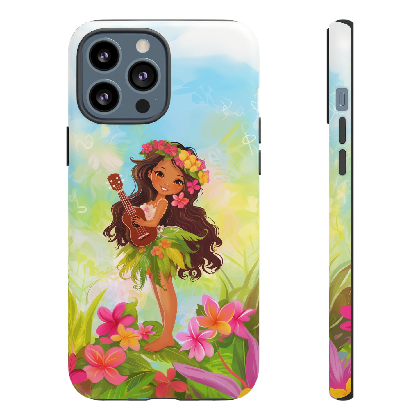 Cute Hula Girl Hawaiian Phone Case, Tropical, Hibiscus, Wireless Compatible, Protective Cell Phone Case for iPhone, Samsung, Pixel phones
