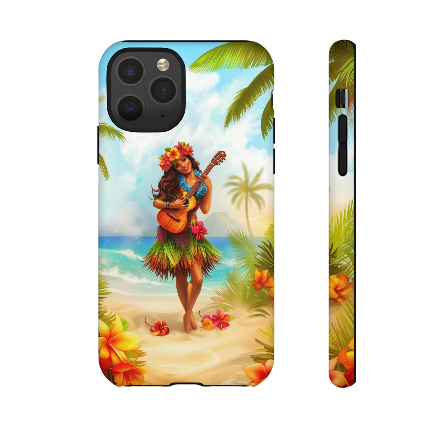 Hula Girl Guitar Hawaiian Phone Case, Tropical, Hibiscus, Wireless Compatible, Protective Cell Phone Case for iPhone, Samsung, Pixel phones