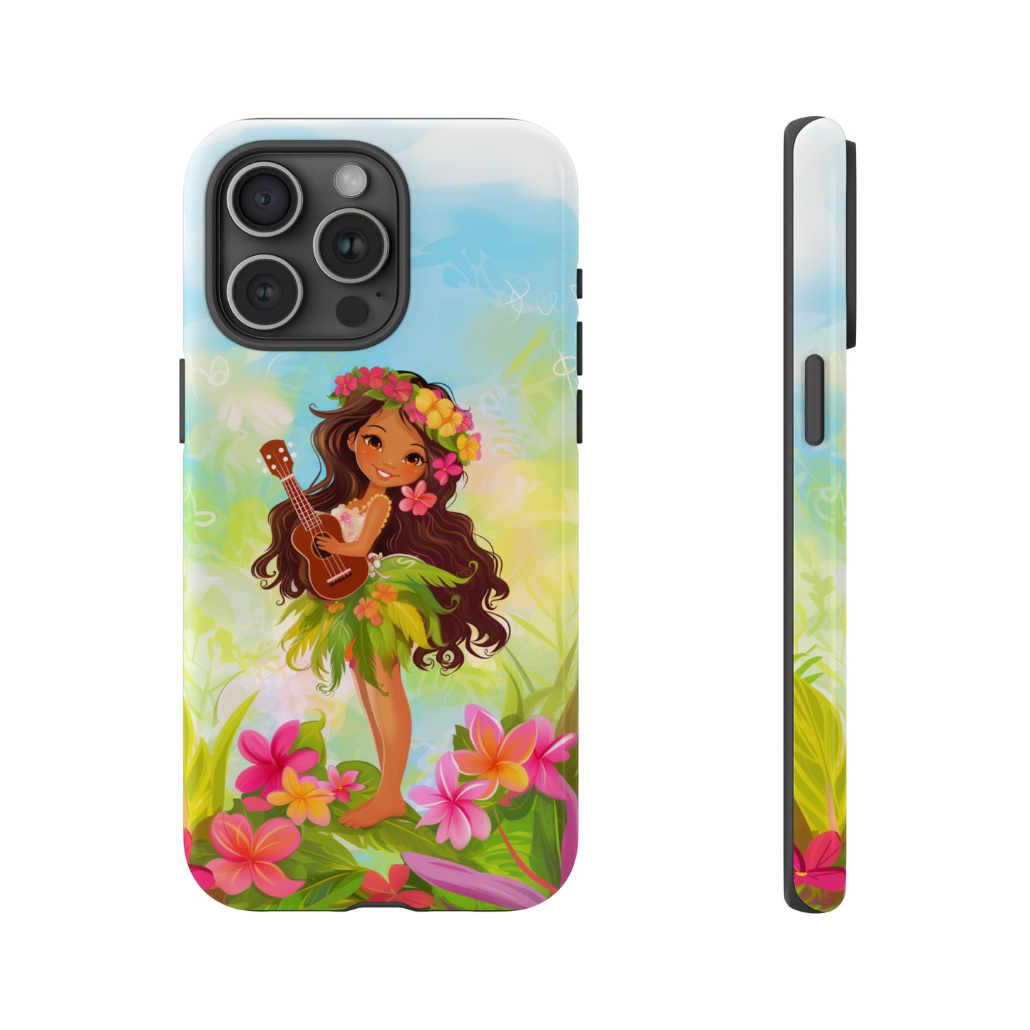 Cute Hula Girl Hawaiian Phone Case, Tropical, Hibiscus, Wireless Compatible, Protective Cell Phone Case for iPhone, Samsung, Pixel phones