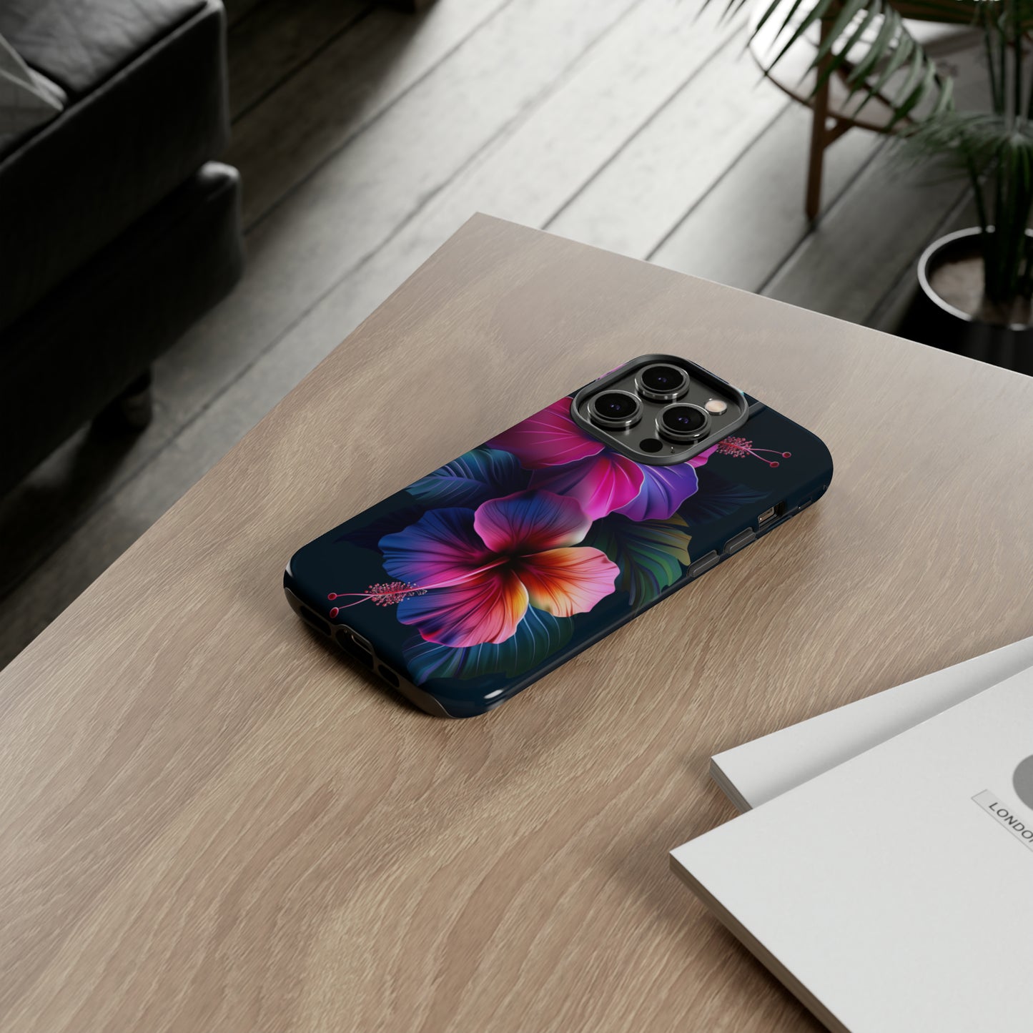 Hibiscus Neon Dark Hawaiian Tropical Phone Case, 808, Island Tropics, Wireless Compatible, Protective Cell Phone Case iPhone, Samsung, Pixel