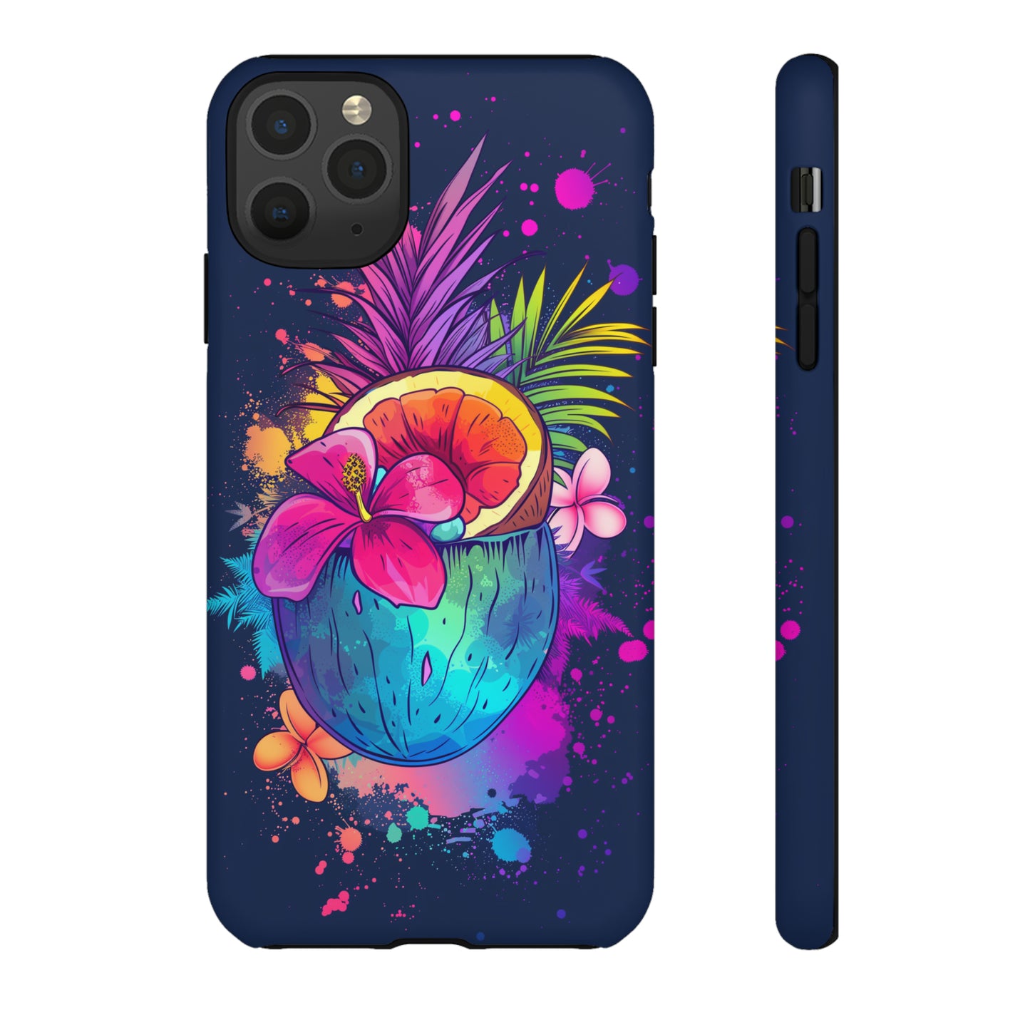 Coconut Dark Colorful Hawaiian Tropical Phone Case, Island Tropics, Wireless Compatible, Protective Cell Phone Case iPhone, Samsung, Pixel
