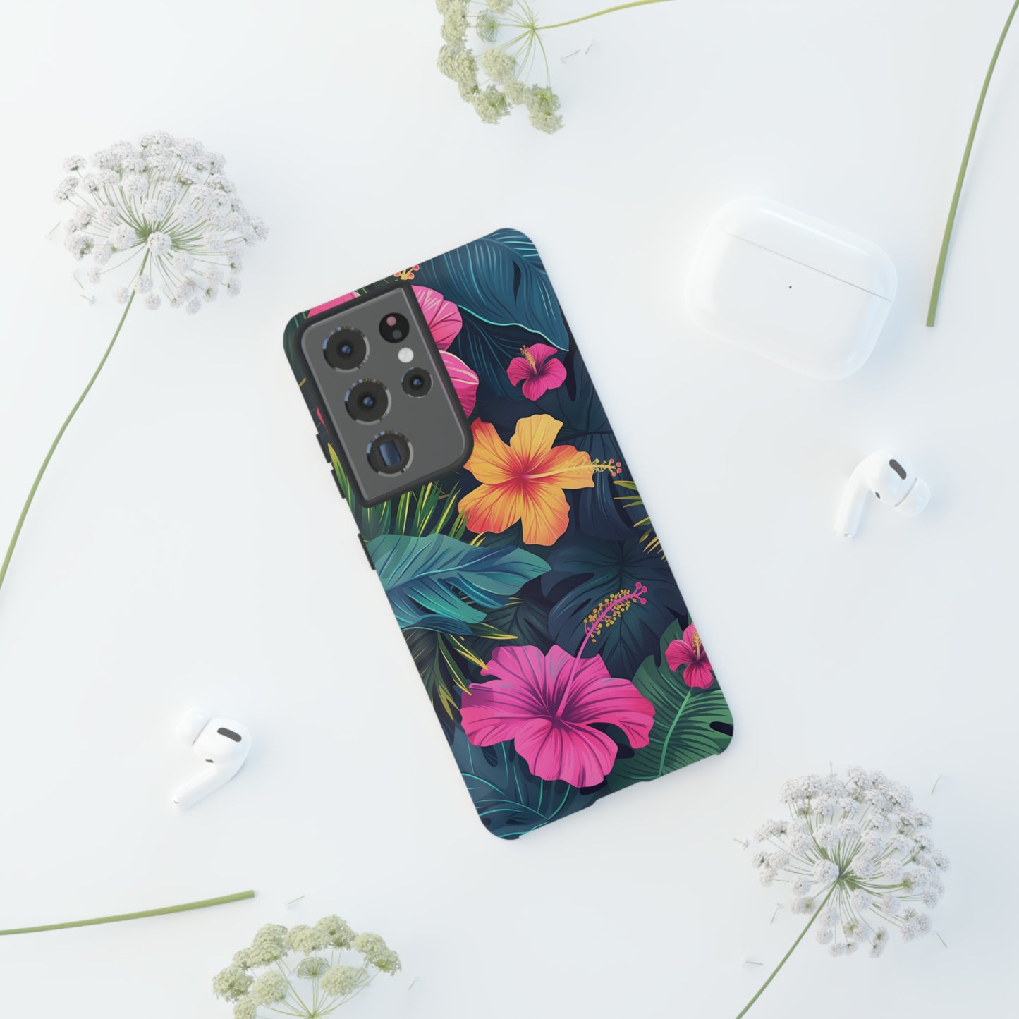 Hibiscus Dark Hawaiian Tropical Phone Case, 808, Island Tropics, Wireless Compatible, Protective Cell Phone Case iPhone, Samsung, Pixel
