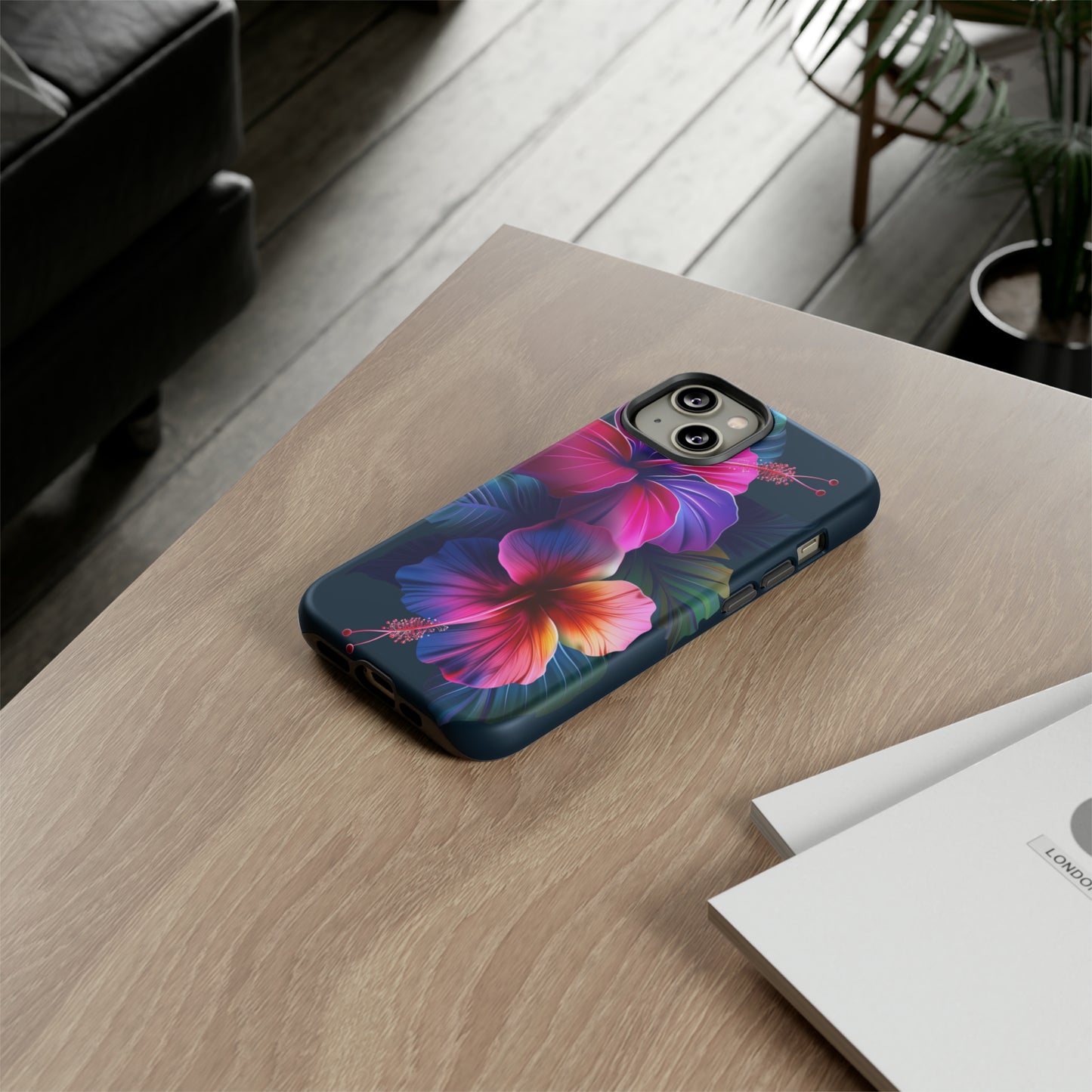 Hibiscus Neon Dark Hawaiian Tropical Phone Case, 808, Island Tropics, Wireless Compatible, Protective Cell Phone Case iPhone, Samsung, Pixel