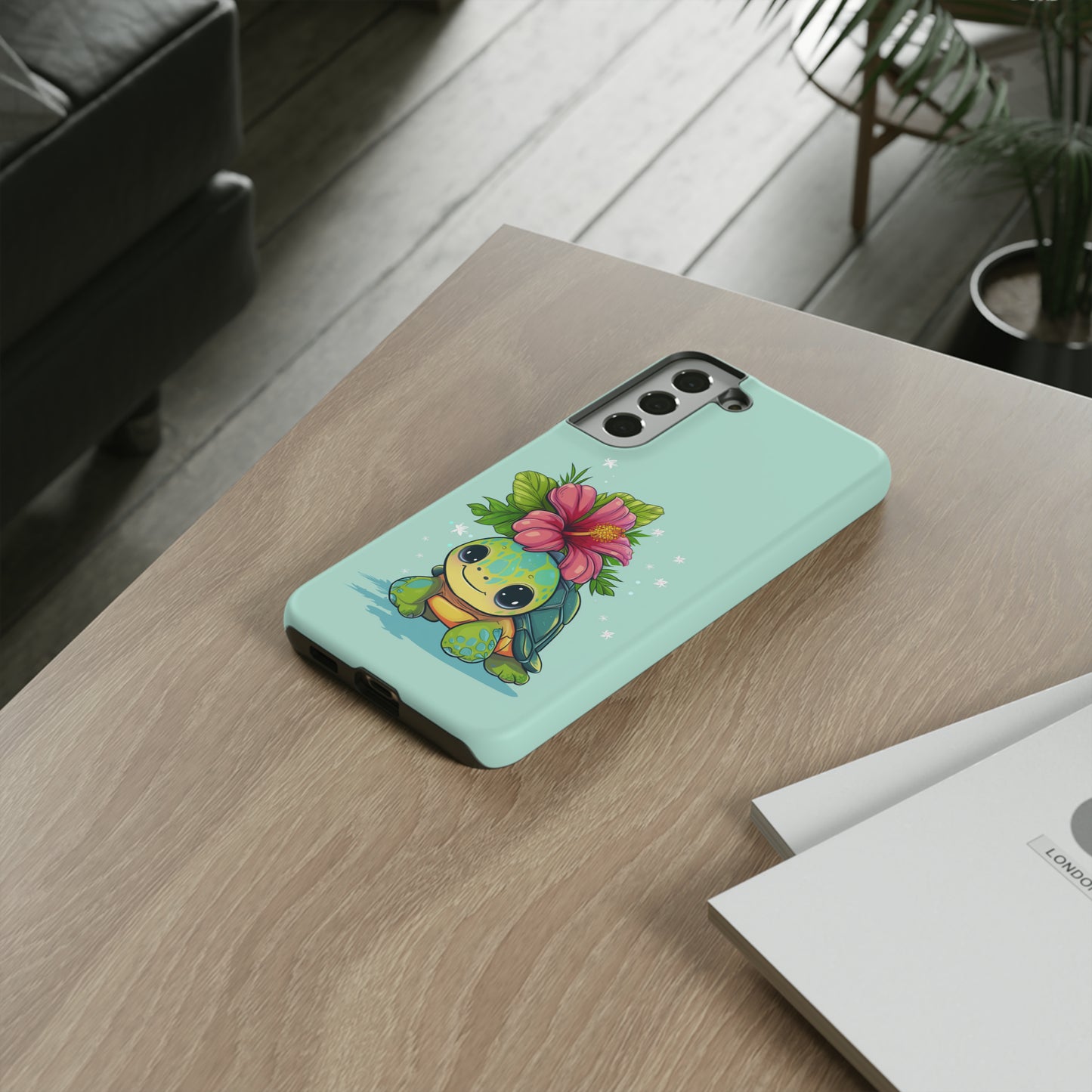 Cute Turtle Hawaiian Phone Case, Tropical, Hibiscus, Wireless Compatible, Protective Cell Phone Case for iPhone, Samsung, Pixel phones