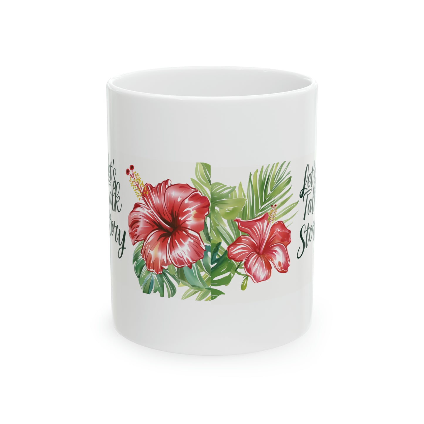 Let's Talk Story Red Hibiscus Hawaiian Ceramic Mug 11oz, Hawaii Mug, HI Mug, Aloha Mug, 808 Mug, Island Mug, Tropical Mug, Coffee Mug