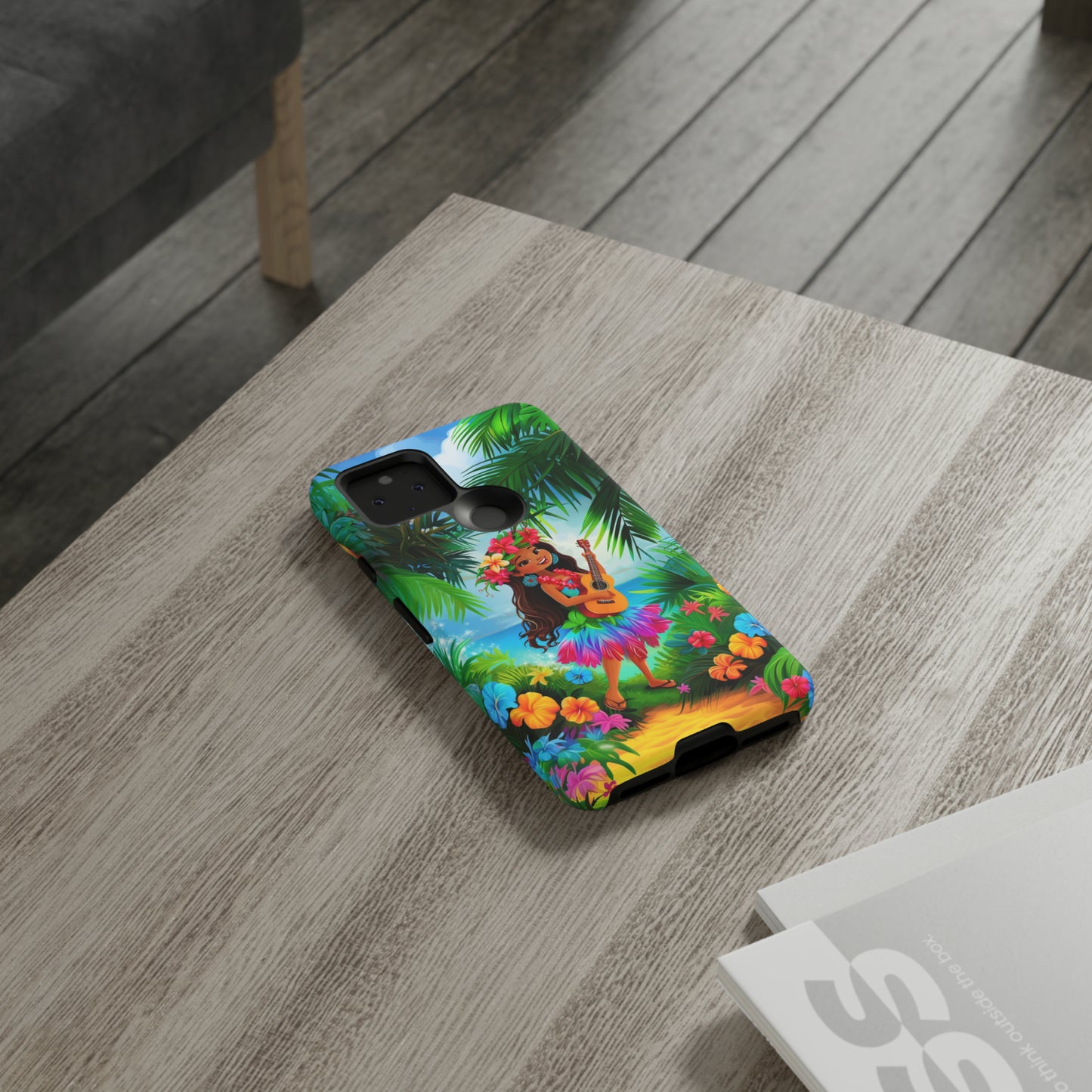 Hula Girl Ukulele Hawaiian Phone Case, Tropical, Hibiscus, Wireless Compatible, Protective Cell Phone Case for iPhone, Samsung, Pixel phones