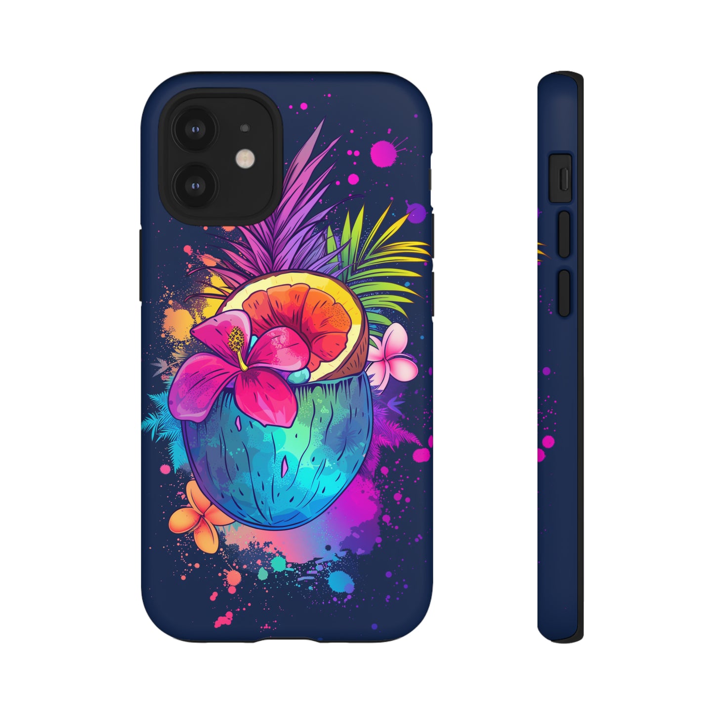 Coconut Dark Colorful Hawaiian Tropical Phone Case, Island Tropics, Wireless Compatible, Protective Cell Phone Case iPhone, Samsung, Pixel