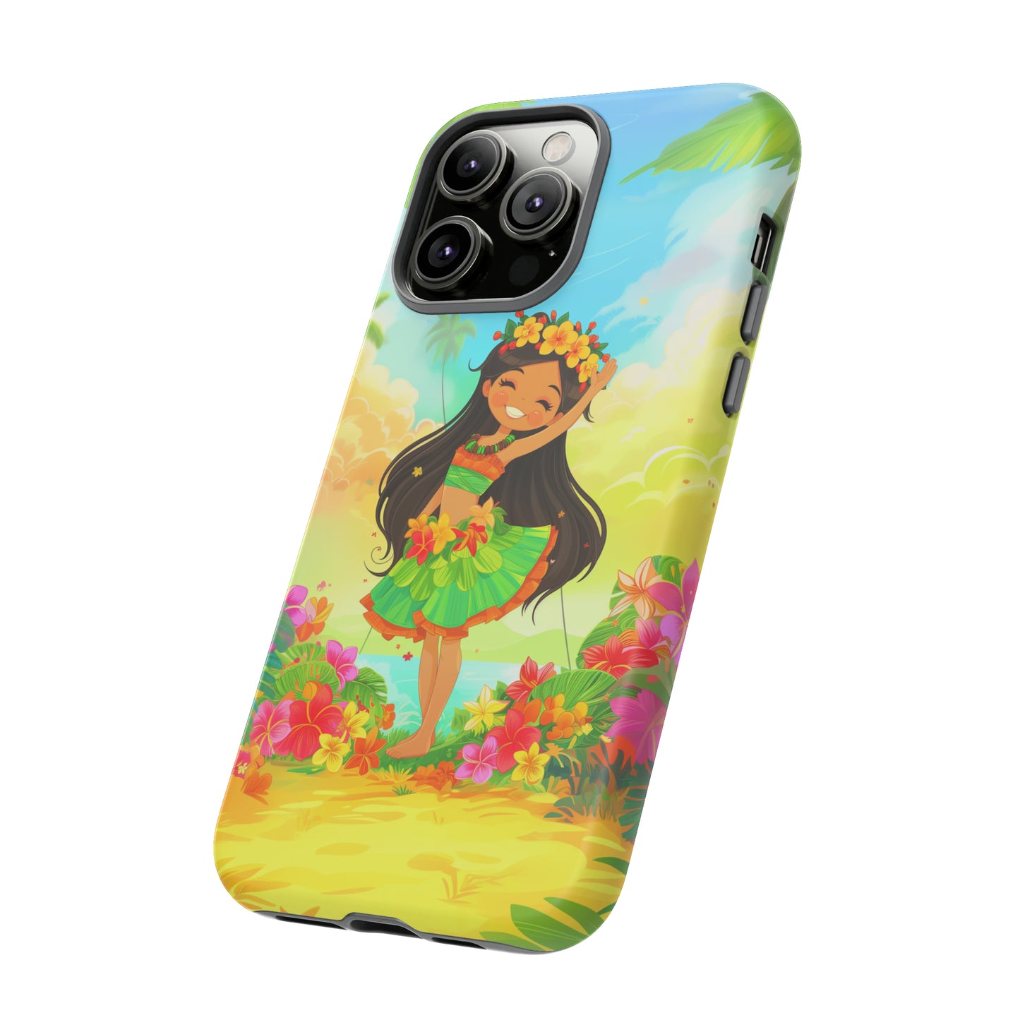 Cute Hula Girl Hawaiian Phone Case, Tropical, Hibiscus, Wireless Compatible, Protective Cell Phone Case for iPhone, Samsung, Pixel phones
